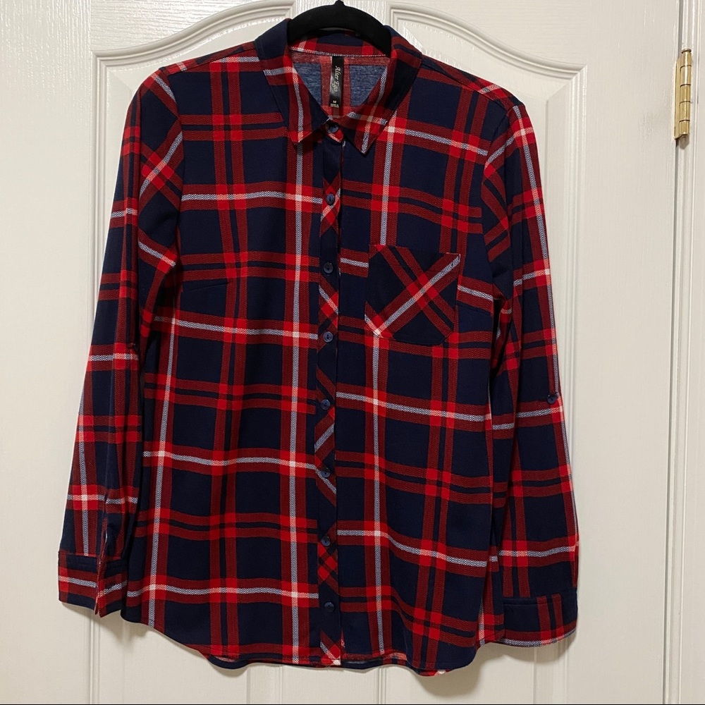 Alter Ego Red and Navy Blue Plaid Shirt Size Medium Juniors